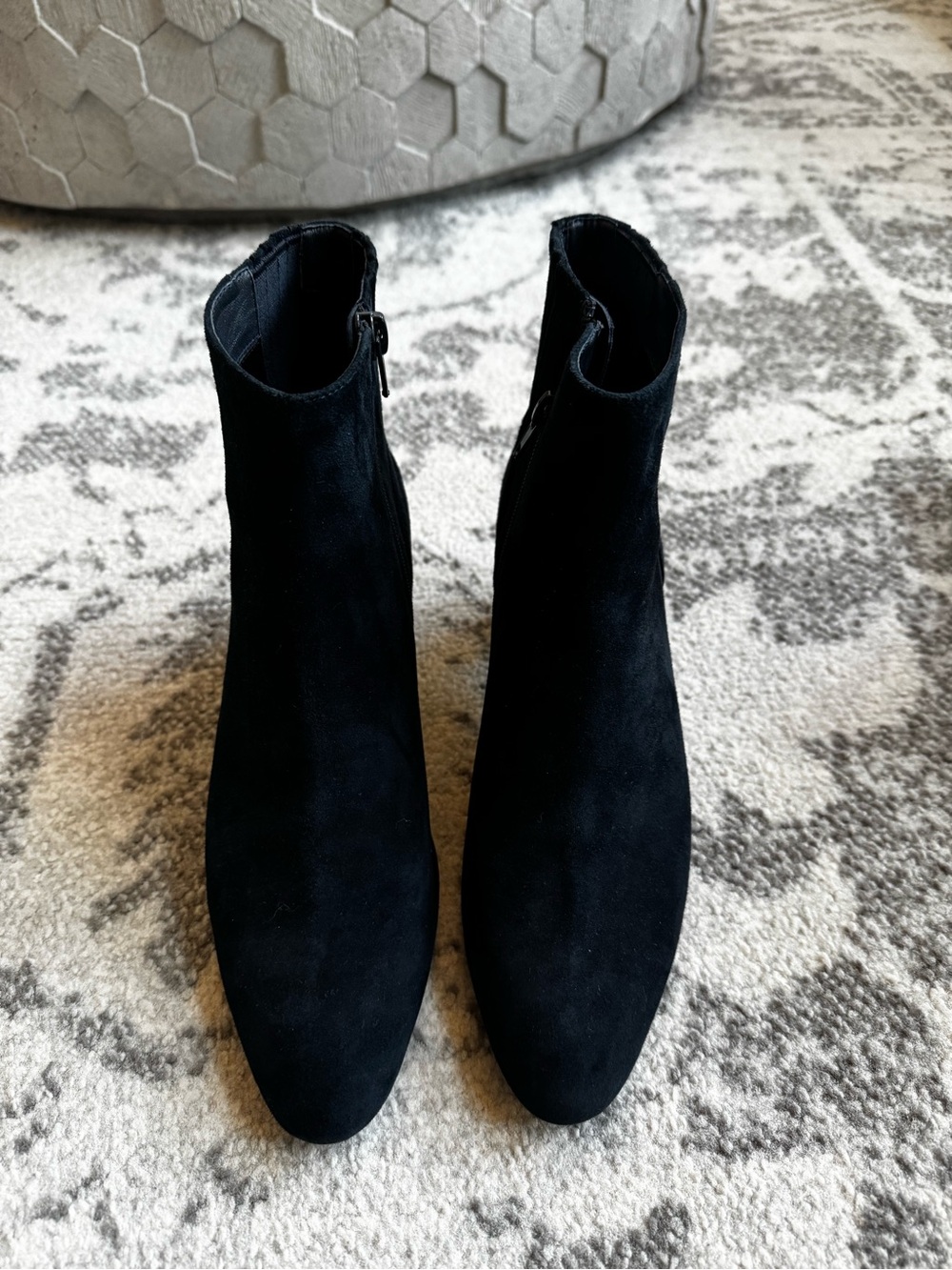 Vaneli Navy Suede Ankle Booties with Side Zip